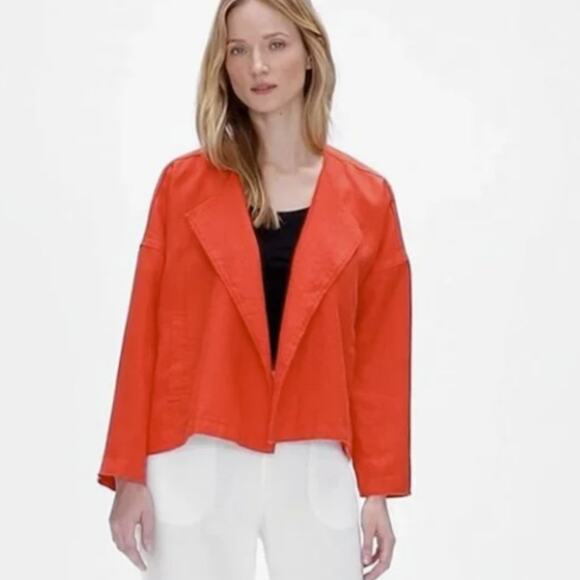 Eileen Fisher Jackets & Blazers - Eileen Fisher Geranium Heavy Organic Linen Breasted Jacket Size Large EUC